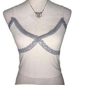 Forever 21 Womens Ribbed Lace Babydoll Crop CamiTop S Tiny Tank Y2K 90s Festival